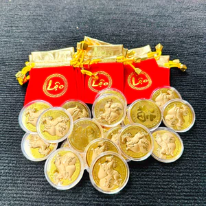 COMBO 10 Đồng Xu Hình Con Ngựa Vàng + Túi gấm đỏ chiêu tài
