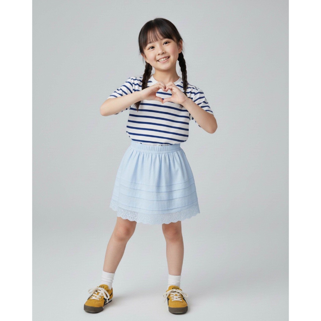 TheBlueTshirtKids - Chân váy ngắn cho bé gái trắng viền ren 2 lớp - BlueKid White Boho Skirt
