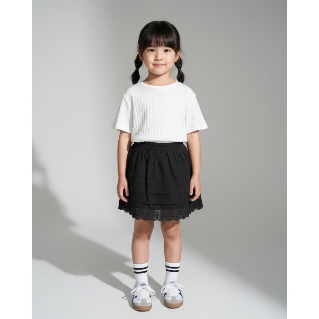 TheBlueTshirtKids - Chân váy ngắn cho bé gái trắng viền ren 2 lớp - BlueKid White Boho Skirt