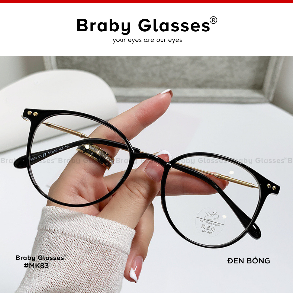 Gọng kính cận uniex tròng mắt tròn thời trang Braby Glasses chất liệu TR90 chống gãy cao cấp kiểu dáng trẻ trung MK83