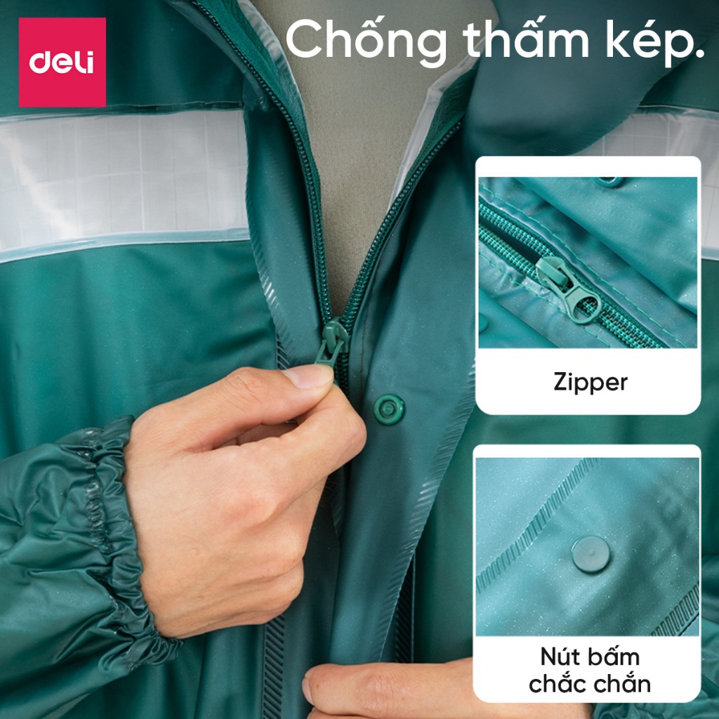 Áo mưa bộ nam nữ thời trang Deli cao cấp, quần áo mưa đi xe chống thấm nước vải PVC dày dặn, Bo chun chắc chắn