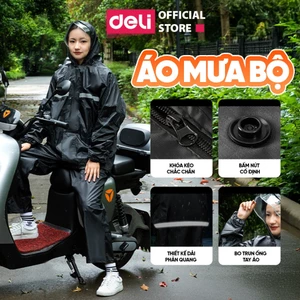 Áo mưa bộ nam nữ thời trang Deli cao cấp, quần áo mưa đi xe chống thấm nước vải PVC dày dặn, Bo chun chắc chắn