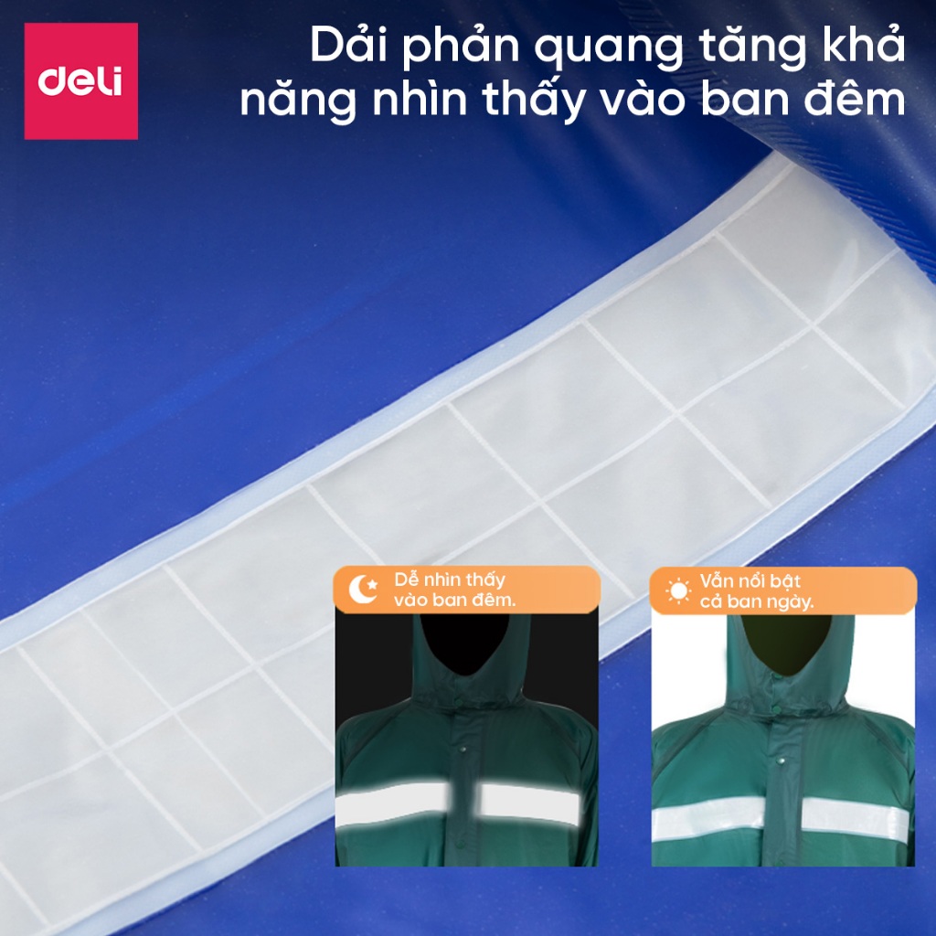 Áo mưa bộ nam nữ thời trang Deli cao cấp, quần áo mưa đi xe chống thấm nước vải PVC dày dặn, Bo chun chắc chắn