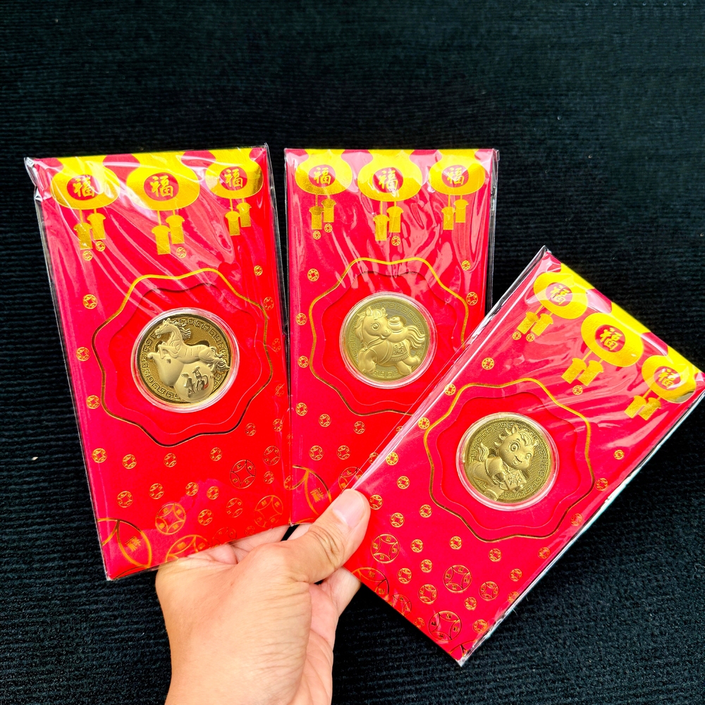 SỈ 10 Bao Lì Xì Ngựa Mạ Vàng Tết Ngọ May Mắn Tài Lộc - Bao Lì Xì Mạ Vàng Thần Tài Tết 2026