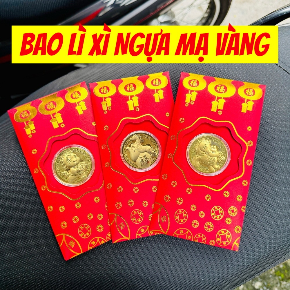 Sét gồm 10 phong bao đỏ kèm xu con Ngựa mạ vàng Đài Loan Tết 2026