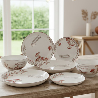 Bộ Tô Đĩa Sứ Họa Tiết Nấm 4D Hoa Văn Cao Cấp Sang Trọng - Hùng Home
