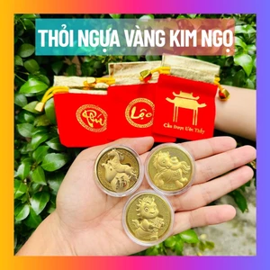 Trọn bộ gồm 10 đồng xu con Ngựa + túi nhung LỘC PHÚC sang trọng, quà tặng, lì xì tết