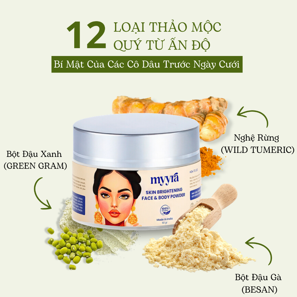 Combo Da Sáng Với Bộ Đôi Bột Trắng Da Thiên Nhiên & Dầu Dưỡng Sáng Da Giảm Thâm Ấn Độ Cho Da Sáng Bóng Ẩm Mượt