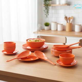 [Kho sỉ] Chén - Dĩa - Vá nhựa melamine (mica) màu cam - Hùng home