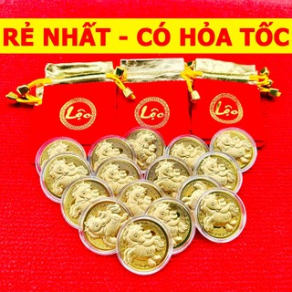 [BÁN CHẠY] COMBO 10 Xu Lá Vàng Ngựa Thần Tài Mạ Vàng Kèm Túi Gấm Phúc Lộc - làm quà tặng,quà biếu độc lạ và ý nghĩa