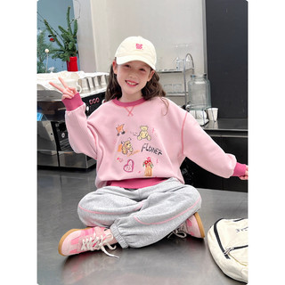 [B&G] Sét bộ thu đông Áo nỉ hồng in hình thú cưng, phối quần jogger xám năng động cho bé gái