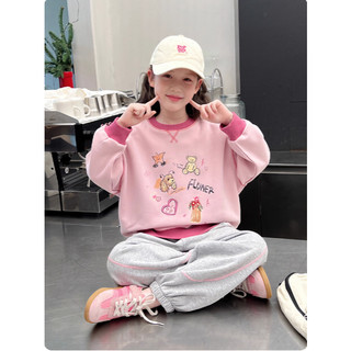 [B&G] Sét bộ thu đông Áo nỉ hồng in hình thú cưng, phối quần jogger xám năng động cho bé gái