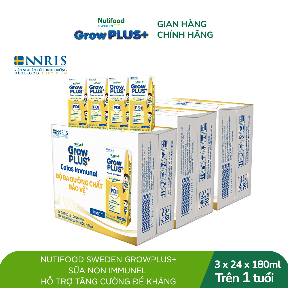 [SVIP] Combo 4 Thùng 24 hộp Sữa Bột Pha Sẵn Nutifood Sweden GrowPLUS+ Sữa Non Immunel hộp 110 ml (Bao bì tuỳ lô hàng)