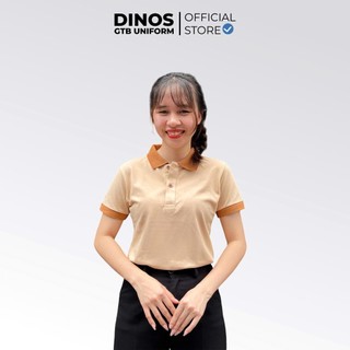 Áo Thun Polo Nam Nữ Dinos Màu Kem Phối Nâu - Đồng Phục Đẹp Cho Nhà Hàng, Khách Sạn, Quán Cà Phê