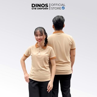 Áo Thun Polo Nam Nữ Dinos Màu Kem Phối Nâu - Đồng Phục Đẹp Cho Nhà Hàng, Khách Sạn, Quán Cà Phê