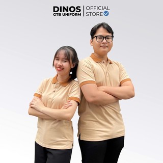 Áo Thun Polo Nam Nữ Dinos Màu Kem Phối Nâu - Đồng Phục Đẹp Cho Nhà Hàng, Khách Sạn, Quán Cà Phê
