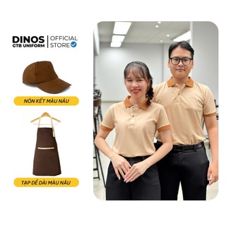 Áo Thun Polo Nam Nữ Dinos Màu Kem Phối Nâu - Đồng Phục Đẹp Cho Nhà Hàng, Khách Sạn, Quán Cà Phê