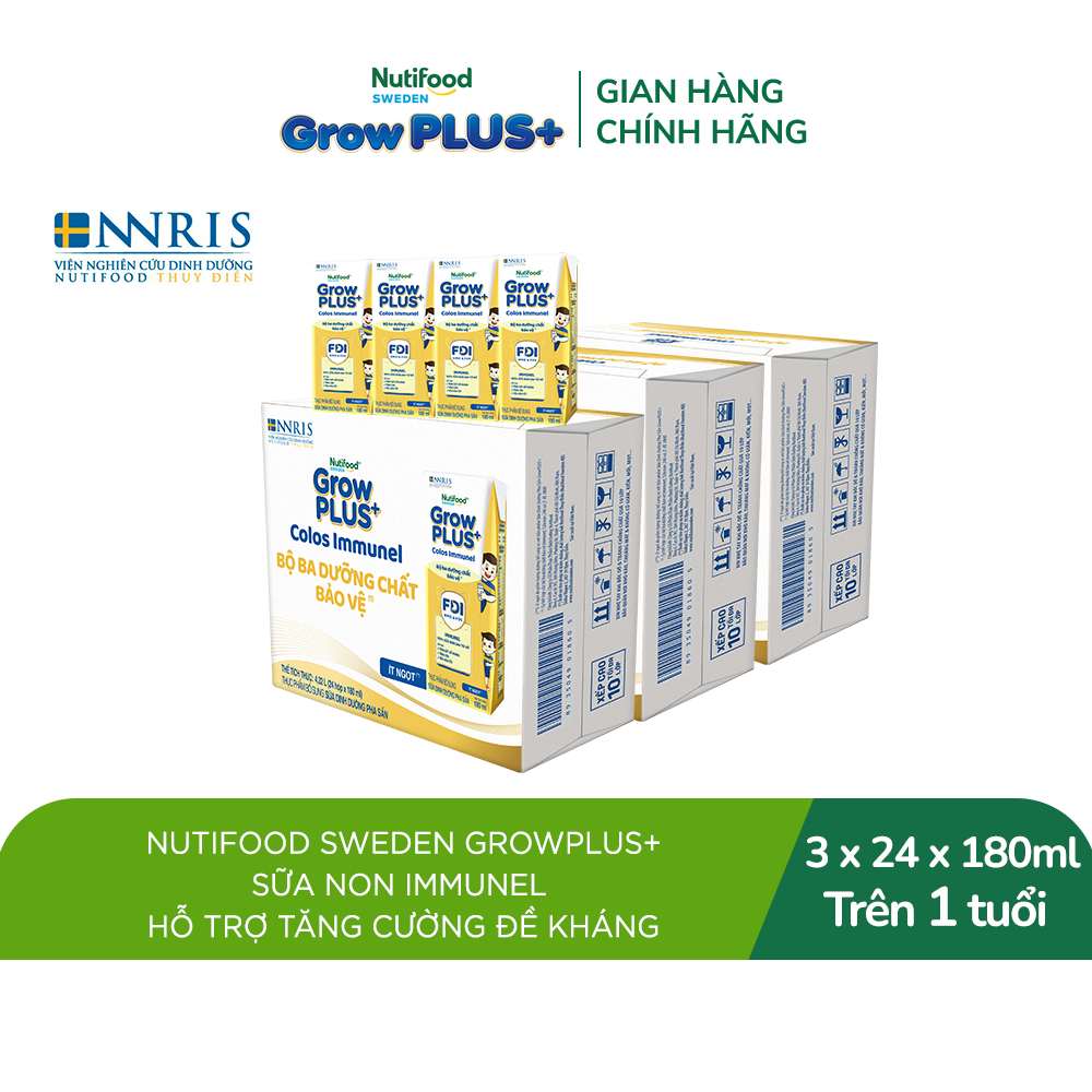 [SVIP] Combo 4 Thùng 24 hộp Sữa Bột Pha Sẵn Nutifood Sweden GrowPLUS+ Sữa Non Immunel hộp 110 ml (Bao bì tuỳ lô hàng)
