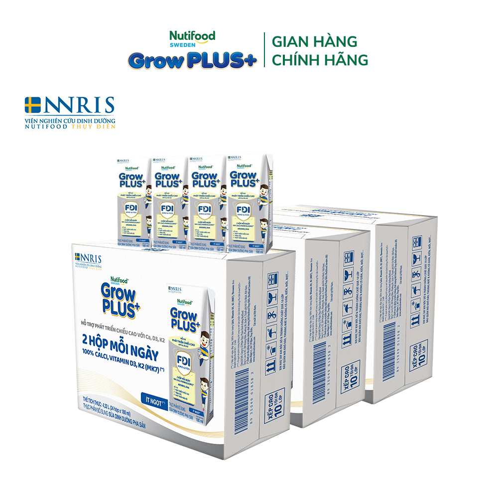 Combo 3 thùng 24 hộp Sữa Bột Pha Sẵn Nutifood Sweden GrowPLUS+ Cao lớn vượt trội 180 ml