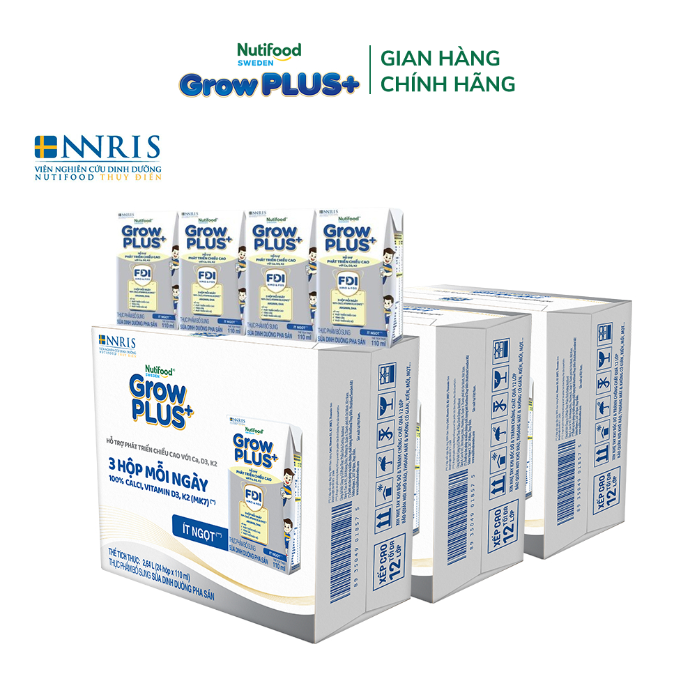 Combo 3 thùng 24 hộp Sữa Bột Pha Sẵn Nutifood Sweden GrowPLUS+ Cao lớn vượt trội 110 ml
