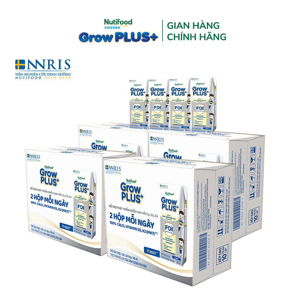 Combo 4 thùng 24 hộp Sữa Bột Pha Sẵn Nutifood Sweden GrowPLUS+ Cao lớn vượt trội 180 ml