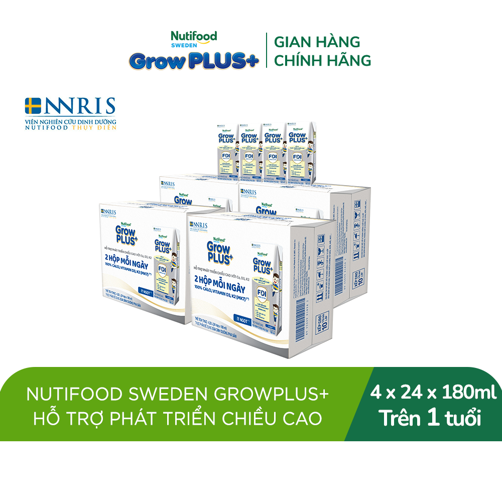 Combo 4 thùng 24 hộp Sữa Bột Pha Sẵn Nutifood Sweden GrowPLUS+ Cao lớn vượt trội 180 ml