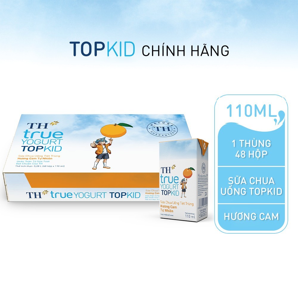 [Livestream] Thùng Sữa Chua Uống Tiệt Trùng TH true YOGURT TOPKID milk Hương Cam 110ml (48 Hộp)
