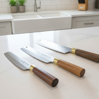 Bộ 3 dao thép trắng Nhật không gỉ sét vệ sinh, sắc bén, tiện lợi vân gỗ sang trọng Đa Sỹ - Hùng Home