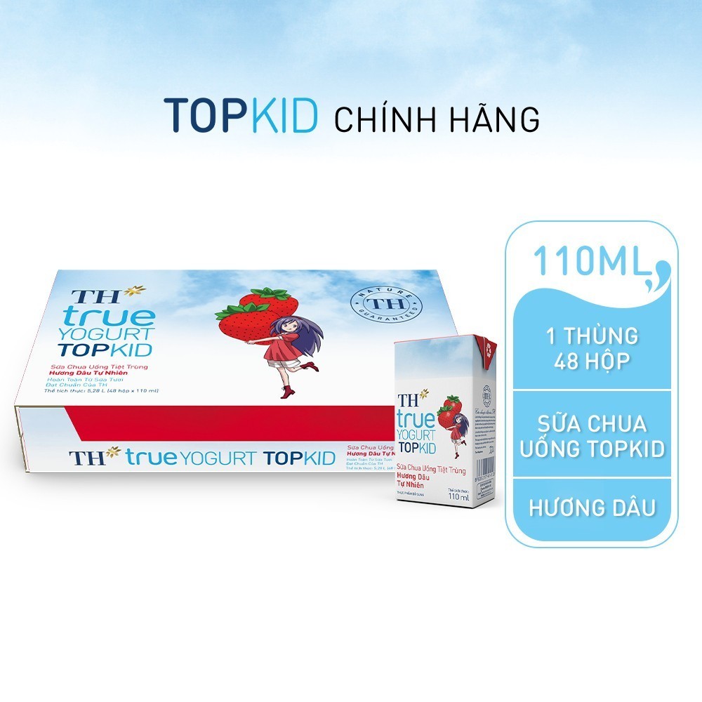 [Livestream] Thùng Sữa Chua Uống Tiệt Trùng TH true YOGURT TOPKID milk Hương Dâu 110ml (48 Hộp)