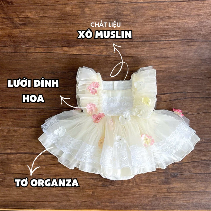3-11kg Body váy công chúa cho bé gái sơ sinh RIOKIDS, quần áo đầy tháng thôi nôi cho bé BD255