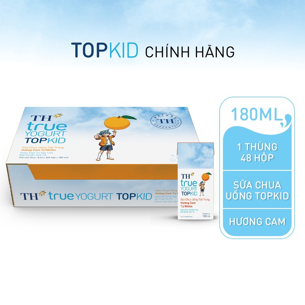 [Livestream] Thùng Sữa Chua Uống Tiệt Trùng TH true YOGURT TOPKID milk Hương Cam 180ml (48 Hộp)