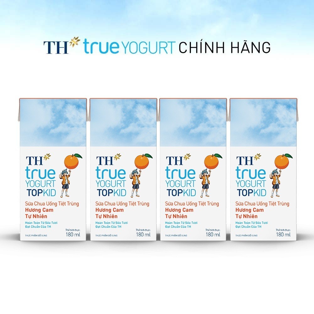 [Livestream] Thùng Sữa Chua Uống Tiệt Trùng TH true YOGURT TOPKID milk Hương Cam 180ml (48 Hộp)