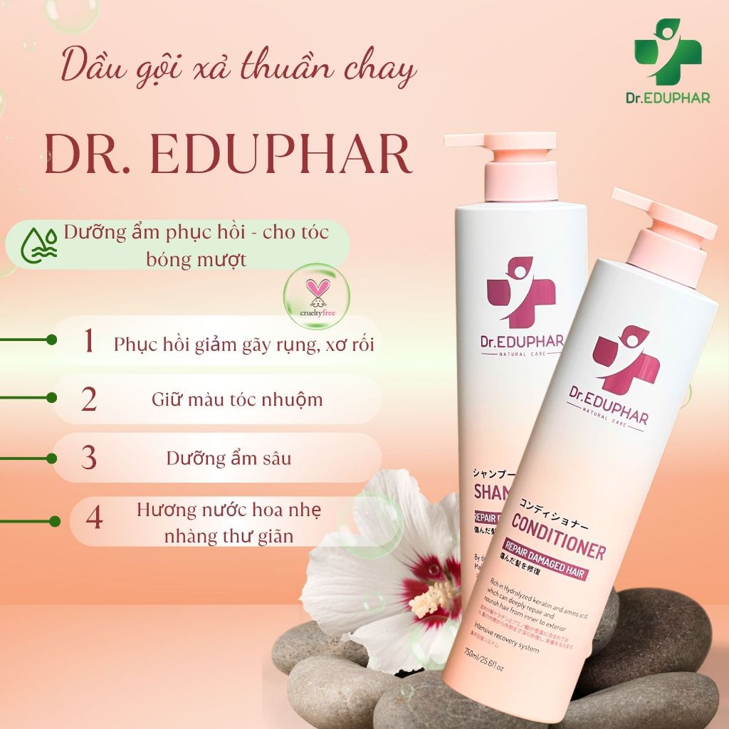 Combo Gội Xả Ủ Tóc Thuần Chay Dr.EDUPHAR 500ml - 750ml | Keratin Dưỡng Tóc Mềm Mượt, Bóng Khỏe Chuẩn Salon