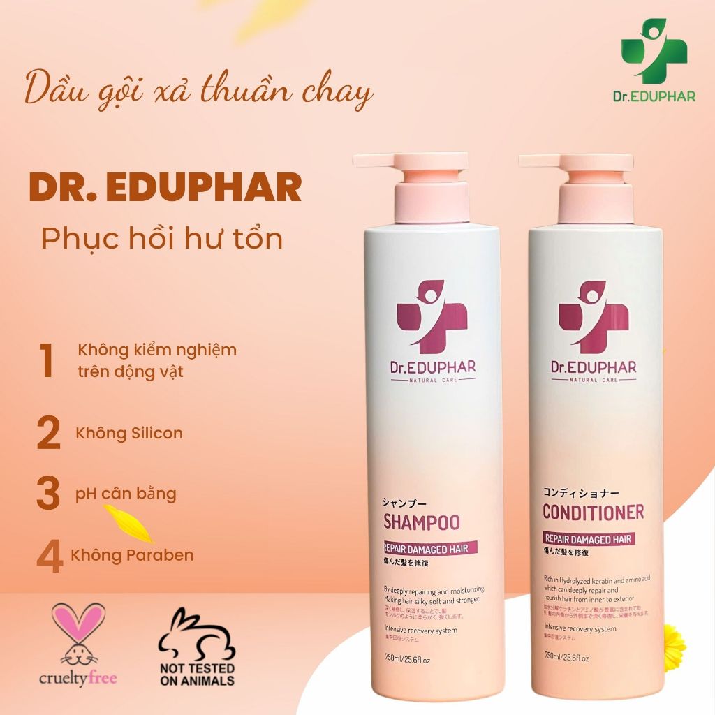 Cặp dầu gội xả Dr.EDUPHAR Repair Damaged 50ml Hair giúp phục hồi, dưỡng ẩm, mềm mượt giảm rụng tóc