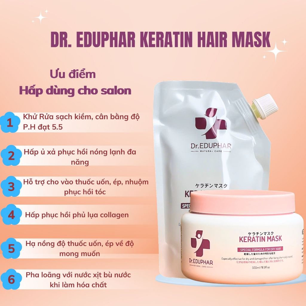 Kem Hấp Ủ Tóc Dr.EDUPHAR Keratin Hair Mask 500ml | Dưỡng Tóc Mềm Mượt, Bóng Khỏe & Giảm Khô Xơ