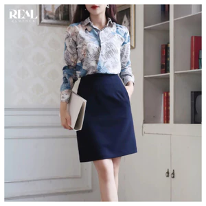 Chân váy chữ A lưng cao che bụng Tokyo REAL CLOTHES (tổng hợp màu), vải Tuyết Hàn ít nhăn, có túi