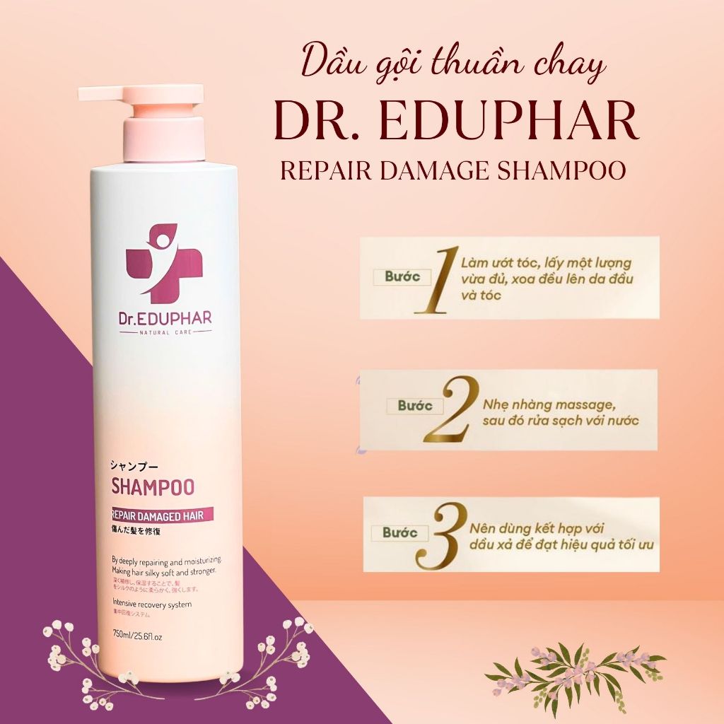 Cặp dầu gội xả Dr.EDUPHAR Repair Damaged 50ml Hair giúp phục hồi, dưỡng ẩm, mềm mượt giảm rụng tóc