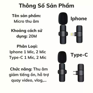 Mic Thu Âm Không Dây Model K9 Cài Áo, Lọc Tiếng Ồn, Hỗ Trợ Kết Nối Mọi Thiết Bị, Bảo Hành 2 Năm