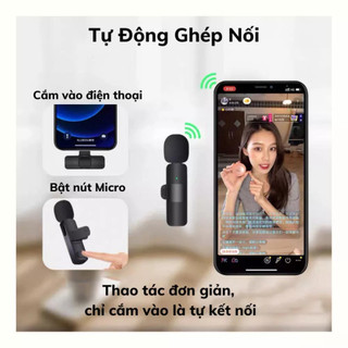 Mic Thu Âm Không Dây Model K9 Cài Áo, Lọc Tiếng Ồn, Hỗ Trợ Kết Nối Mọi Thiết Bị, Bảo Hành 2 Năm
