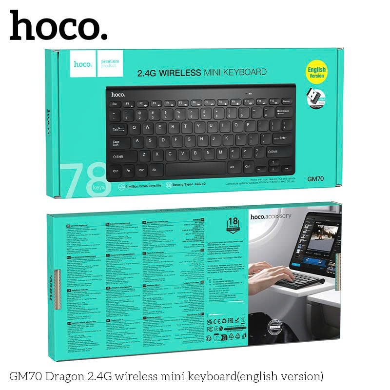 Bàn phím mini không dây HOCO GM70 kết nối không dây 2.4G, phù hợp cho máy PC và laptop. | BigBuy360 - bigbuy360.vn