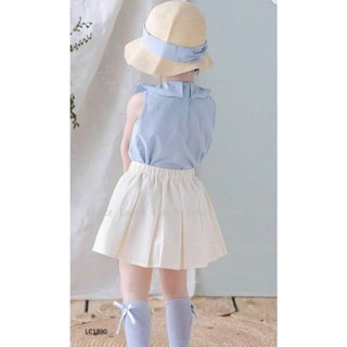 [B&G] Sét váy CH Áo sát nách xanh pastel cổ nơ siêu xinh, phối cùng chân váy xếp ly kem trắng