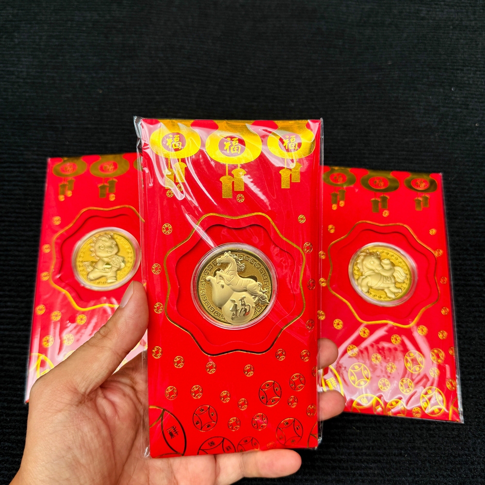 SỈ 10 Bao Lì Xì Ngựa Mạ Vàng Tết Ngọ May Mắn Tài Lộc - Bao Lì Xì Mạ Vàng Thần Tài Tết 2026