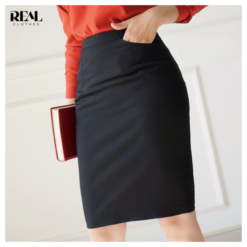Chân váy bút chì trơn cơ bản xẻ sau có túi REAL CLOTHES (tổng hợp màu), váy công sở ít nhăn, co giãn