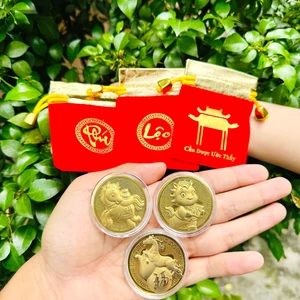 Full set 10 xu con Ngựa màu vàng + tặng kèm túi gấm đỏ 2026 may mắn