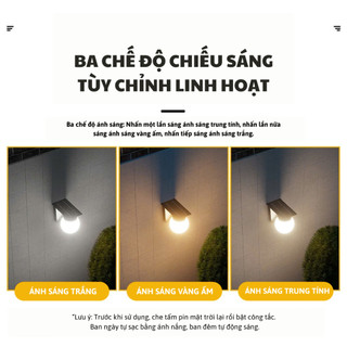 Đèn Gắn Tường Năng Lượng Mặt Trời, Đèn Sân Vườn 3 Màu Led Chống Nước, Tiết Kiệm Điện BH 1 Năm