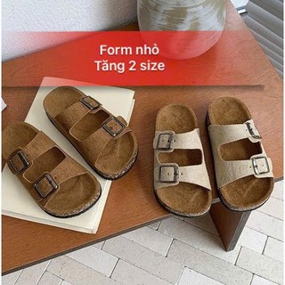 MỚI FORM NHỎ Dép Lê Da Lộn 2 Quai Mix Khóa Phong Cách Hàn Quốc K105