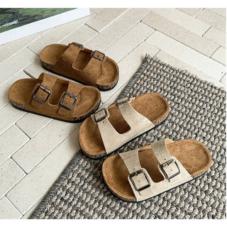 MỚI FORM NHỎ Dép Lê Da Lộn 2 Quai Mix Khóa Phong Cách Hàn Quốc K105