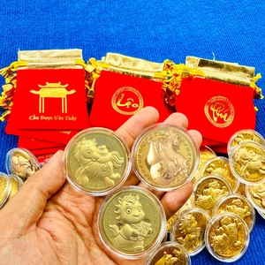Sỉ Đồng Xu Lá Vàng Hình Con Ngựa Mạ Vàng 2026 - Tặng Túi Phúc Lộc May Mắn, Vía Thần Tài May Mắn