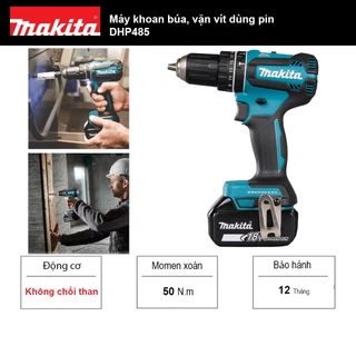 Máy khoan búa, vặn vít dùng pin Makita DHP485 - Không chổi than - Lức siết 50 N·m