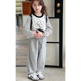 [B&G] Sét bộ thu đông Áo tay dài kẻ sọc phối Quần jogger xám chất thun cotton cho bé gái từ 10-45kg